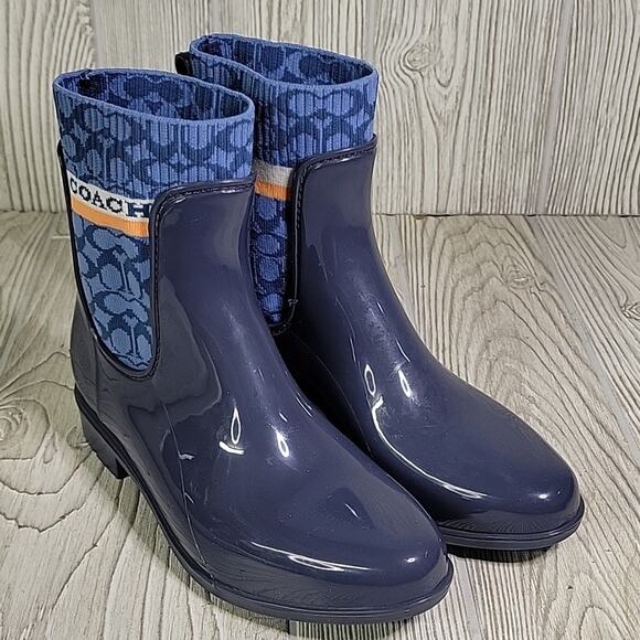 Coach Rivington Logo Navy Blue Rain Boots Womens Size 5 New - Picture 10 of 14